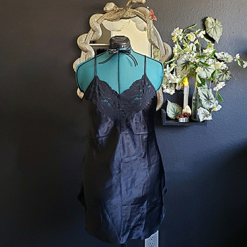 Vintage lacey plunge back slip dress